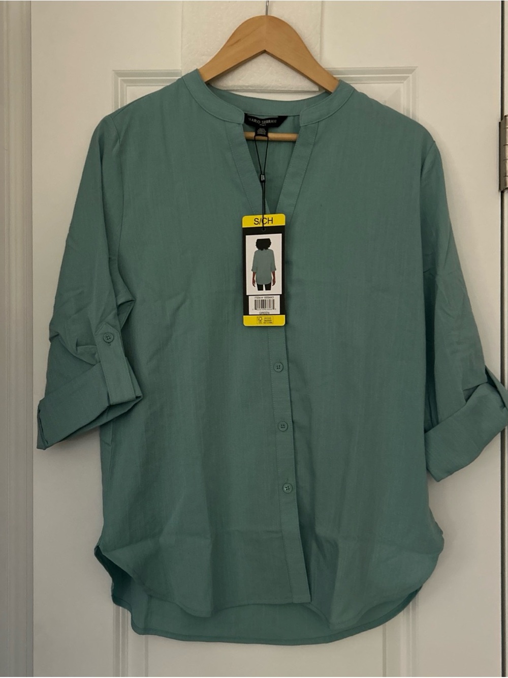 Mario Serrani Women's Button Front Blouse Color Light Green Size Small NWT